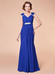 Sheath / Column Mother of the Bride Dress Sparkle & Shine V Neck Floor Length Chiffon Sleeveless with Criss Cross Beading Draping - RongMoon