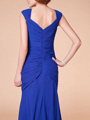 Sheath / Column Mother of the Bride Dress Sparkle & Shine V Neck Floor Length Chiffon Sleeveless with Criss Cross Beading Draping - RongMoon