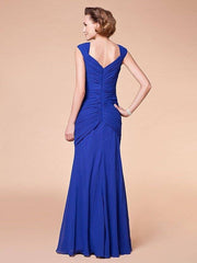 Sheath / Column Mother of the Bride Dress Sparkle & Shine V Neck Floor Length Chiffon Sleeveless with Criss Cross Beading Draping - RongMoon