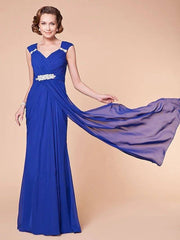 Sheath / Column Mother of the Bride Dress Sparkle & Shine V Neck Floor Length Chiffon Sleeveless with Criss Cross Beading Draping - RongMoon