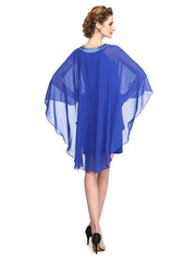 Sheath / Column Mother of the Bride Dress Two Piece Jewel Neck Short / Mini Chiffon Charmeuse Sleeveless with Pleats Beading - RongMoon