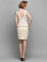 Sheath / Column Mother of the Bride Dress Vintage Inspired Scoop Neck Short / Mini Lace Sleeveless with Lace - RongMoon