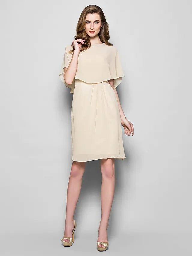 Sheath / Column Mother of the Bride Dress Wrap Included Bateau Neck Knee Length Georgette Half Sleeve with - RongMoon