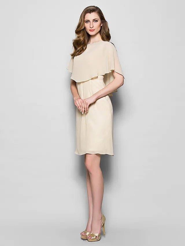 Sheath / Column Mother of the Bride Dress Wrap Included Bateau Neck Knee Length Georgette Half Sleeve with - RongMoon