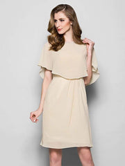 Sheath / Column Mother of the Bride Dress Wrap Included Bateau Neck Knee Length Georgette Half Sleeve with - RongMoon