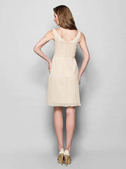 Sheath / Column Mother of the Bride Dress Wrap Included Bateau Neck Knee Length Georgette Half Sleeve with - RongMoon