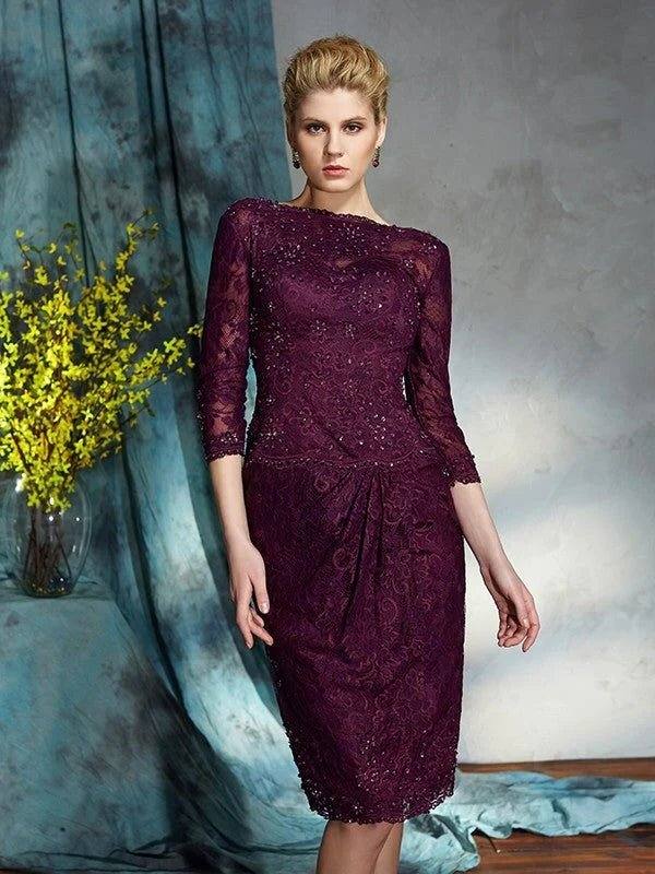 Sheath/Column Bateau Lace 3/4 Sleeves Short Lace Mother of the Bride Dresses - RongMoon