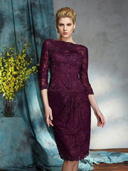 Sheath/Column Bateau Lace 3/4 Sleeves Short Lace Mother of the Bride Dresses - RongMoon