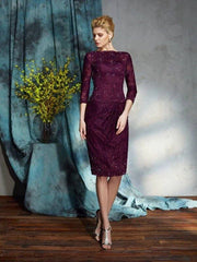 Sheath/Column Bateau Lace 3/4 Sleeves Short Lace Mother of the Bride Dresses - RongMoon