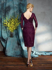 Sheath/Column Bateau Lace 3/4 Sleeves Short Lace Mother of the Bride Dresses - RongMoon