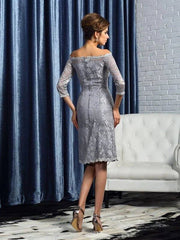 Sheath/Column Off-the-Shoulder Lace 1/2 Sleeves Short Satin Mother of the Bride Dresses - RongMoon
