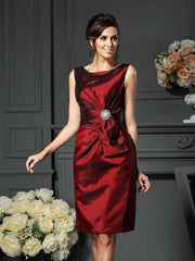 Sheath/Column Scoop Pleats Sleeveless Short Taffeta Mother of the Bride Dresses - RongMoon