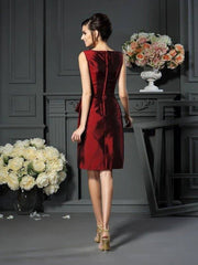 Sheath/Column Scoop Pleats Sleeveless Short Taffeta Mother of the Bride Dresses - RongMoon