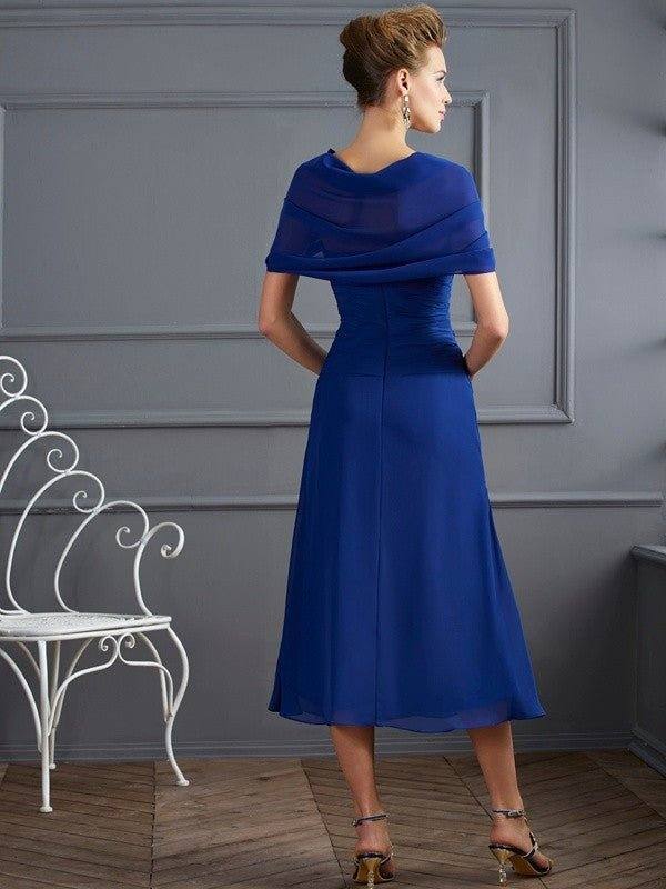 Sheath/Column Scoop Short Sleeves Beading Short Chiffon Mother of the Bride Dresses - RongMoon