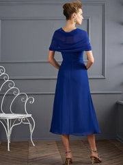 Sheath/Column Scoop Short Sleeves Beading Short Chiffon Mother of the Bride Dresses - RongMoon