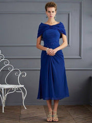 Sheath/Column Scoop Short Sleeves Beading Short Chiffon Mother of the Bride Dresses - RongMoon