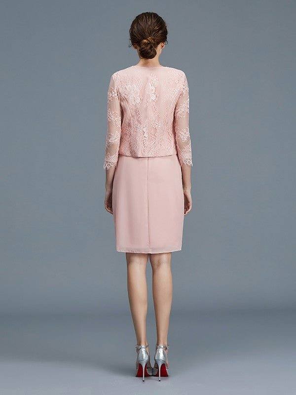 Sheath/Column Sheer Neck Ruffles Chiffon Sleeveless Knee-Length Mother of the Bride Dresses - RongMoon