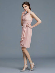Sheath/Column Sheer Neck Ruffles Chiffon Sleeveless Knee-Length Mother of the Bride Dresses - RongMoon