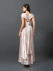 Sheath/Column Sleeveless High Low Silk like Satin Bridesmaid Dresses - RongMoon
