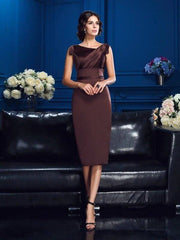Sheath/Column Sleeveless Short Satin Mother of the Bride Dresses - RongMoon