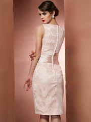 Sheath/Column Square Sleeveless Short Elastic Woven Satin Mother of the Bride Dresses - RongMoon