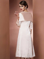 Sheath/Column Square Sleeveless Short Elastic Woven Satin Mother of the Bride Dresses - RongMoon