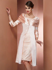 Sheath/Column Square Sleeveless Short Elastic Woven Satin Mother of the Bride Dresses - RongMoon