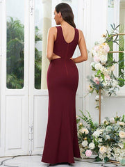 Sheath/Column Stretch Crepe Scoop Sleeveless Floor-Length Bridesmaid Dresse - RongMoon