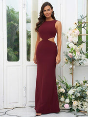 Sheath/Column Stretch Crepe Scoop Sleeveless Floor-Length Bridesmaid Dresse - RongMoon