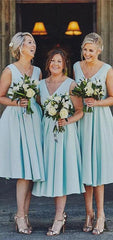 V-neck Short Blue Bridesmaid Dresses, Lovely Bridesmaid Dresses, Simple Bridesmaid Dresses - RongMoon