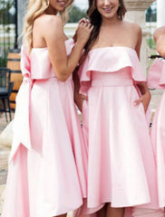 Sheath / Column Bridesmaid Dress Strapless Sleeveless Elegant Asymmetrical Stretch Fabric with Bow(s) / Ruffles - RongMoon