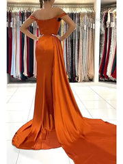 Brown Off The Shoulder Pleats Prom Dress