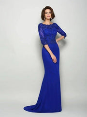 Trumpet/Mermaid Scoop Beading 3/4 Sleeves Long Chiffon Mother of the Bride Dresses - RongMoon
