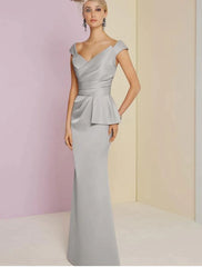 Sheath / Column Evening Gown Elegant Dress Wedding Guest Floor Length Sleeveless Plunging Neck Satin with Ruched