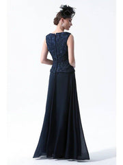 Two Piece A-Line Mother of the Bride Dress Elegant Square Neck Floor Length Chiffon 3/4 Length Sleeve with Embroidery - RongMoon