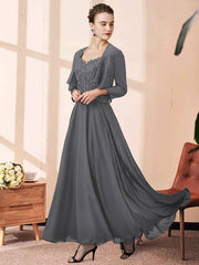 Two Piece A-Line Mother of the Bride Dress Elegant V Neck Ankle Length Chiffon Lace Sleeveless with Pleats Appliques - RongMoon