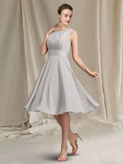 Two Piece A-Line Mother of the Bride Dress Elegant Wrap Included Jewel Neck Knee Length Chiffon Lace Sleeveless with Pleats Appliques - RongMoon