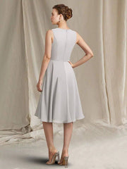 Two Piece A-Line Mother of the Bride Dress Elegant Wrap Included Jewel Neck Knee Length Chiffon Lace Sleeveless with Pleats Appliques - RongMoon