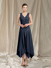 Two Piece A-Line Mother of the Bride Dress Elegant Wrap Included V Neck Ankle Length Chiffon Lace Sleeveless with Pleats Appliques - RongMoon