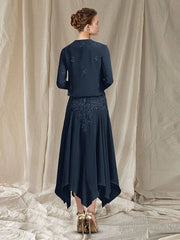 Two Piece A-Line Mother of the Bride Dress Elegant Wrap Included V Neck Ankle Length Chiffon Lace Sleeveless with Pleats Appliques - RongMoon