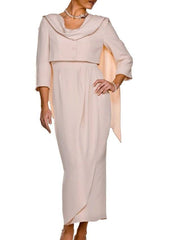 Two Piece Sheath / Column Mother of the Bride Dress Elegant Square Neck Ankle Length Satin Sleeveless - RongMoon