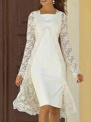 Two Piece Sheath / Column Mother of the Bride Dress Elegant Square Neck Knee Length Chiffon Lace Sleeveless Jacket Dresses with Solid Color - RongMoon