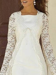 Two Piece Sheath / Column Mother of the Bride Dress Elegant Square Neck Knee Length Chiffon Lace Sleeveless Jacket Dresses with Solid Color - RongMoon