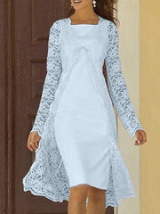 Two Piece Sheath / Column Mother of the Bride Dress Elegant Square Neck Knee Length Chiffon Lace Sleeveless Jacket Dresses with Solid Color - RongMoon