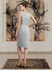 Two Piece Sheath / Column Mother of the Bride Dress Elegant Wrap Included Square Neck Jewel Neck Knee Length Chiffon Lace Sleeveless with Ruffles Appliques - RongMoon