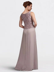 Two Piece Sheath / Column Mother of the Bride Dress Plus Size Elegant Jewel Neck Floor Length Chiffon Lace Sleeveless with Sequin Appliques - RongMoon