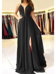 A-line/Princess Scalloped Neck Sleeveless Long/Floor-Length Chiffon Prom Dress With Split - RongMoon