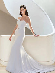 Formal Wedding Dresses Two Piece Sweetheart Strapless Court Train Stretch Fabric Bridal Gowns With Sashes / Ribbons