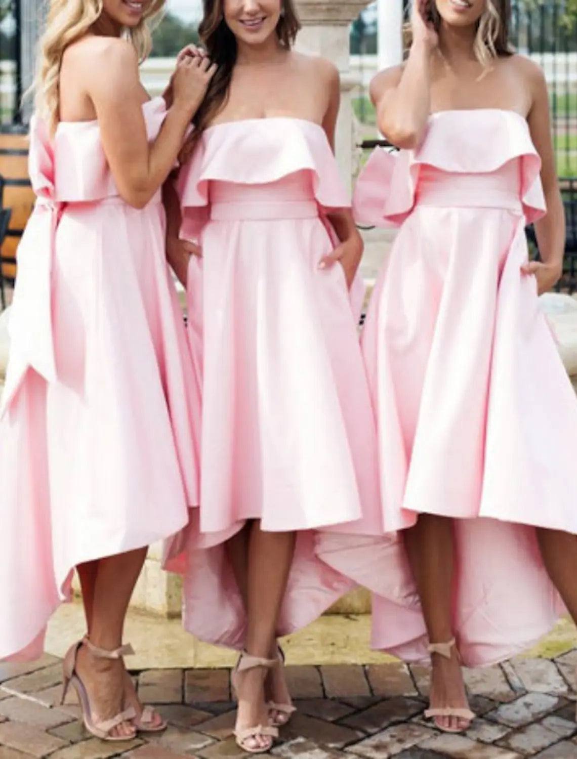 Sheath / Column Bridesmaid Dress Strapless Sleeveless Elegant Asymmetrical Stretch Fabric with Bow(s) / Ruffles - RongMoon