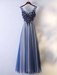 A-Line Bridesmaid Dress V Neck Sleeveless Elegant Floor Length Tulle with Beading / Appliques - RongMoon